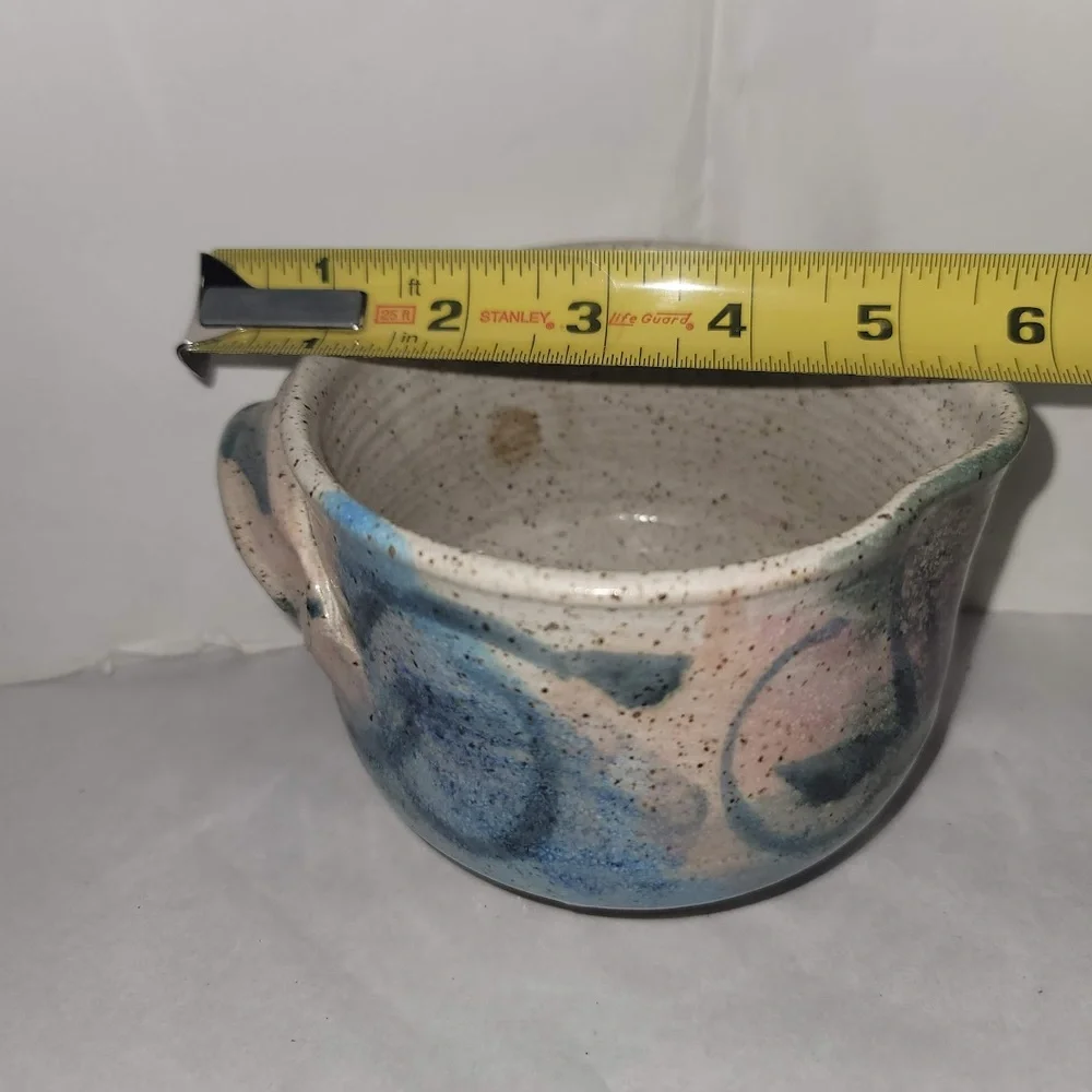 Handmade Signed Stoneware glaze Pottery Pink Blue Pitcher Jug Handle and Spout
